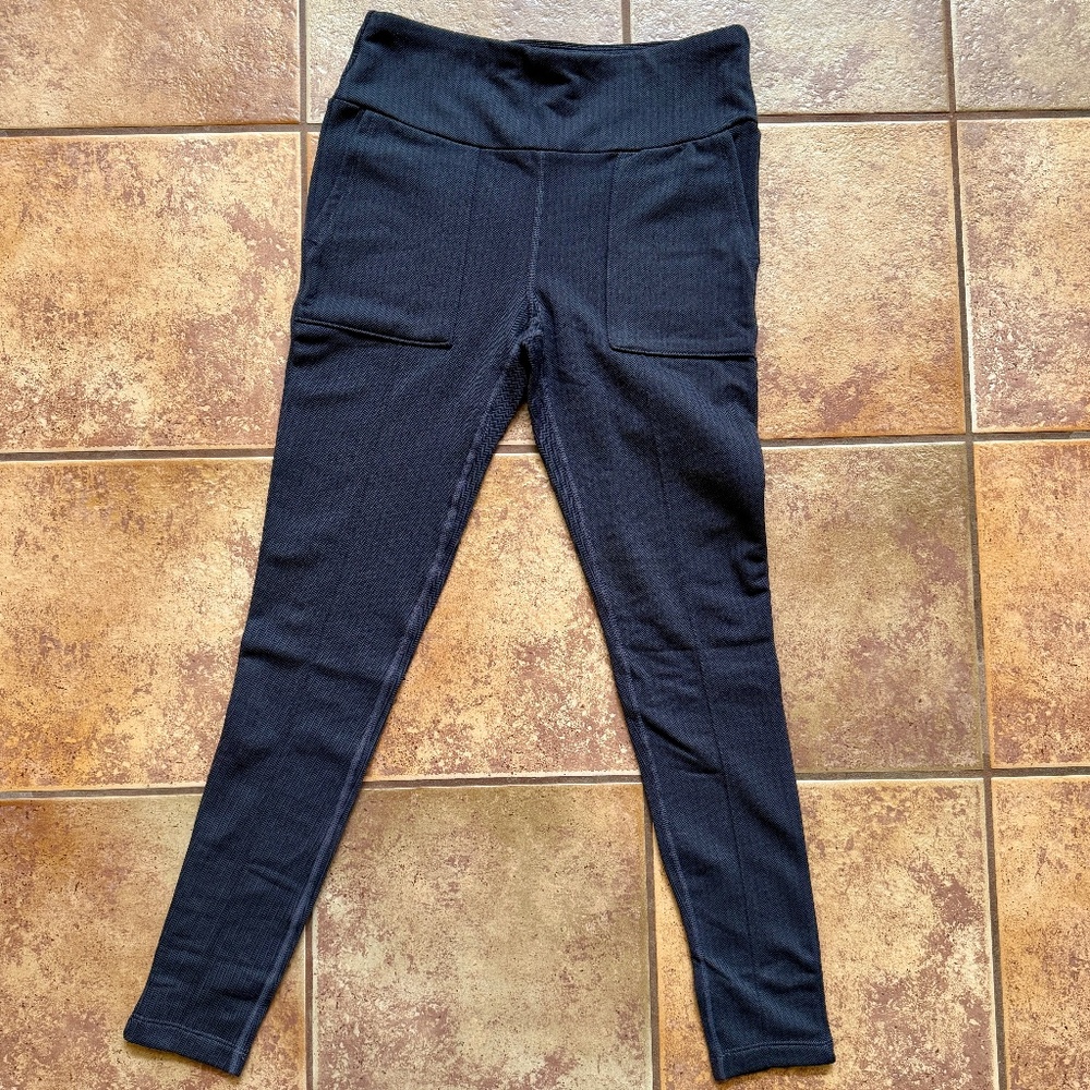 MONDETTA Dark Grey Blue Herringbone Fleece Legging Pants - Medium